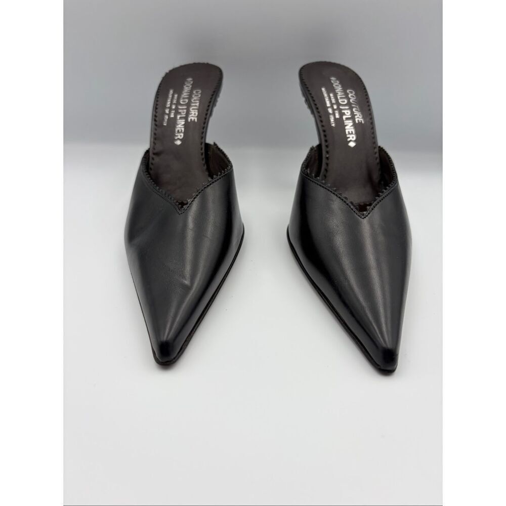 Donald J Pliner Couture Black Leather Jeweled Heel Mules Italy 8.5N - Picture 4 of 12